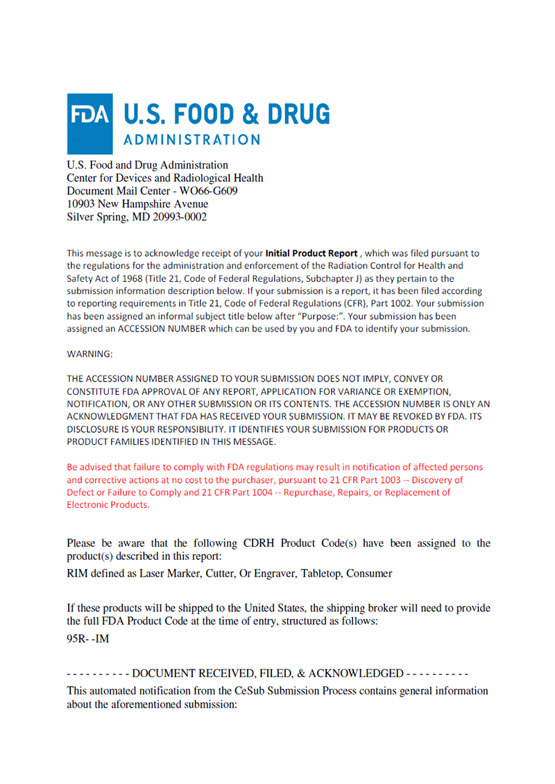 BFSC 1000-1500M系列 FDA激光安全注册